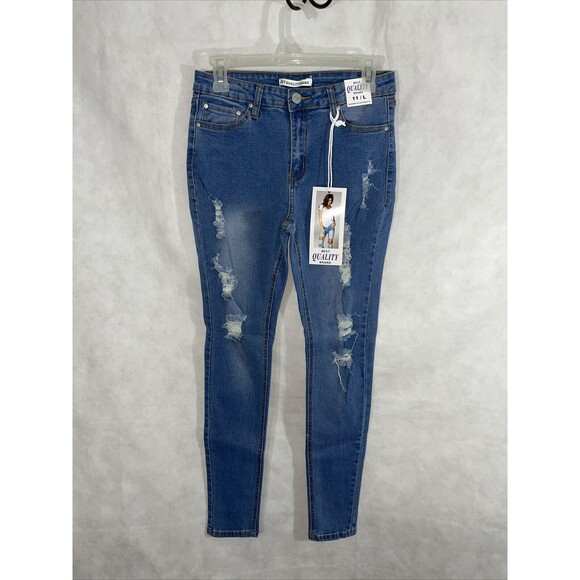 Best Quality Brand Distressed Skinny Jeans 11 M Blue - Picture 3 of 9